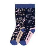 Pair of socks with unicorn pattern on a white background